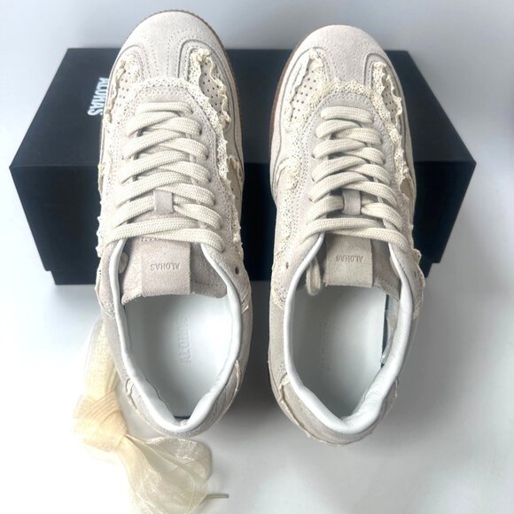 Alohas Crochet Lace Trim Sneakers Ivory Suede Shoes Women Size 37 US6.5 - Picture 5 of 11